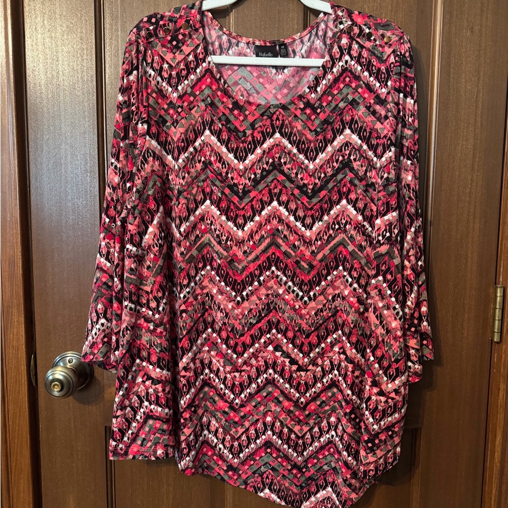 Rafaella Pink and Black Chevron Blouse
